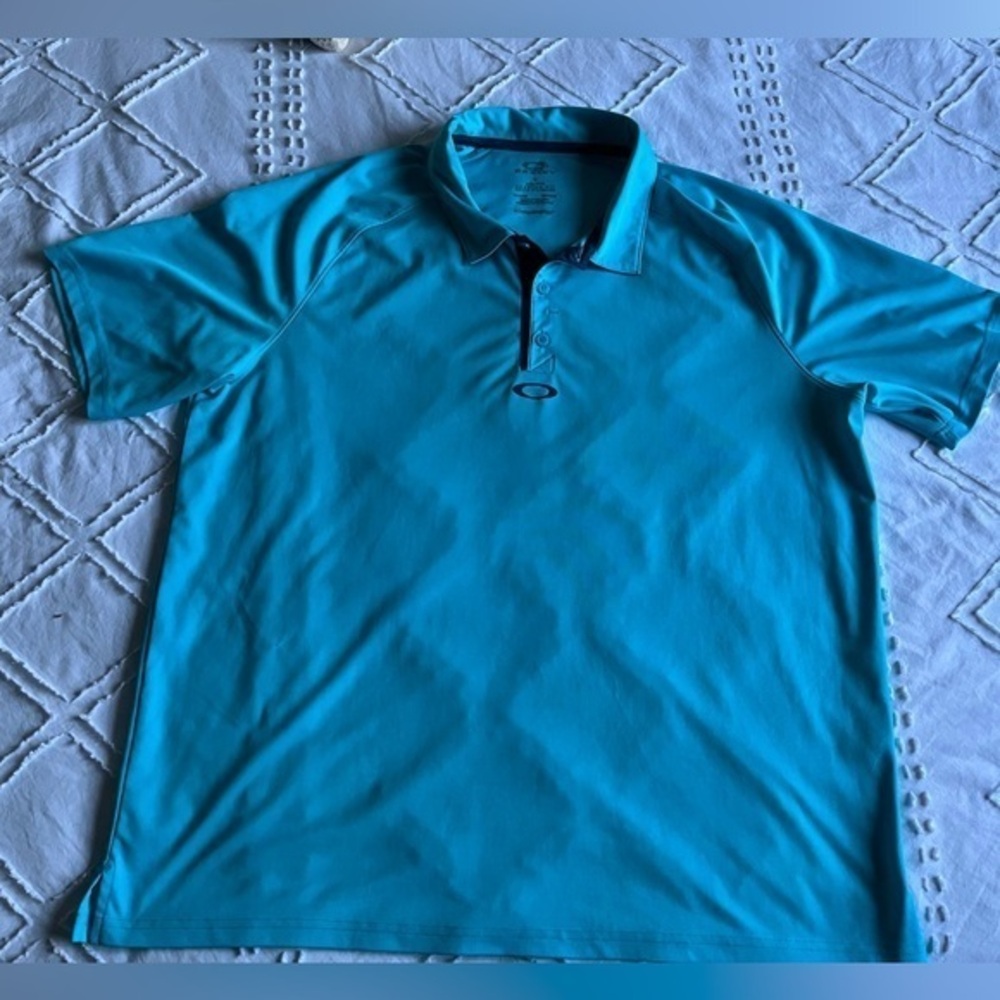 Oakley Shirt Mens 2XL XXL Blue Aqua Reg.‎ Polo Golf Outdoor Performance Pullover
